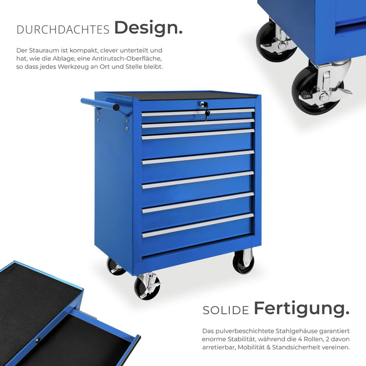 tectake Werkzeugwagen, Werkstattwagen, rollende Werkstatt, Werkzeugwagen leer, Werkzeugbox, 7 Schubf