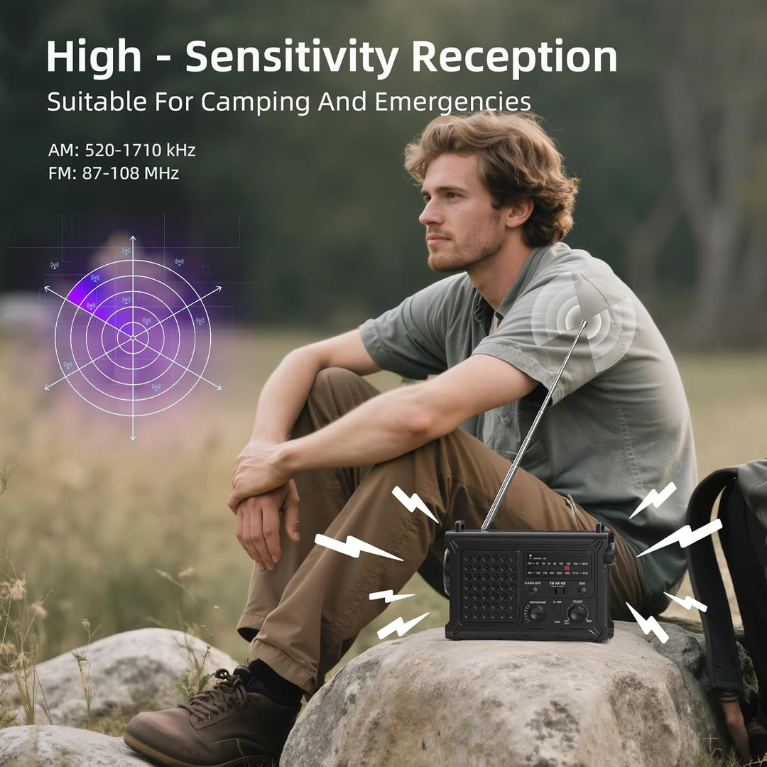 12000mAh Solar Kurbelradio, Tragbar Weltempfänger Radio, Notfallradio mit AM/FM Empfang & 8500mm² So