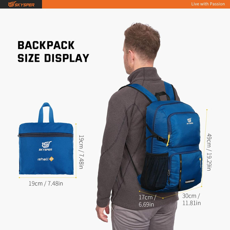 SKYSPER Faltbarer Rucksack Ultraleicht mit Nassfach Verstaubar Daypack Wasserfest Reiserucksack Tage