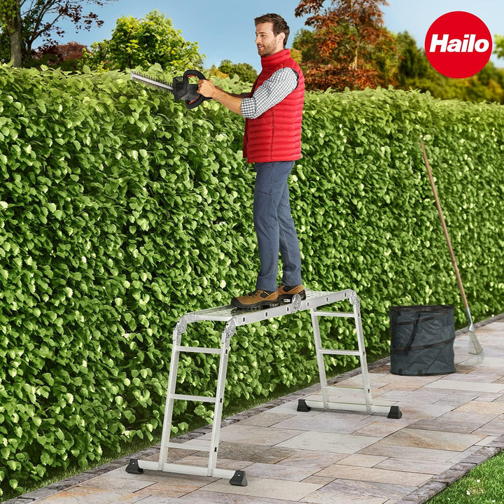 Hailo ProfiStep combi, Alu-Universalleiter, 4x3 Sprossen, Arbeitsbühne, Anlege- und Stehleiter in ei
