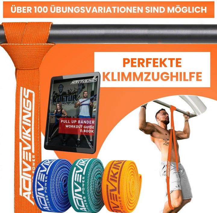 ACTIVEVIKINGS Premium Pull UP FITNESSBÄNDER FÜR Deine Fitness - Perfekte Stoff Bänder für den Muskel
