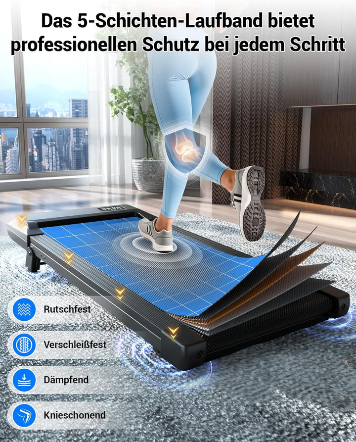 DeerRun Walking Pad mit 6% Steigung, Unter Schreibtisch Laufband für Home Office und Zuhause, Kompak
