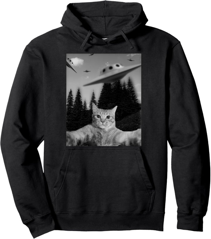Lustige Katze Selfie mit Alien UFOs Pullover Hoodie