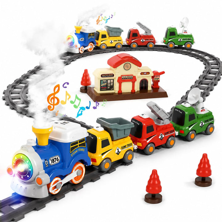 Elektrisches Eisenbahn Set für Kinder ab 3 Jahren – Spielzeugeisenbahn mit echtem Dampfeffekt, Licht