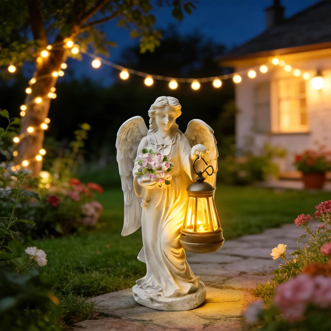 PORFOYO Solar Engel Gartenfiguren, Grabschmuck Wetterfest, Gartendeko Solar Gartenfiguren Für Aussen