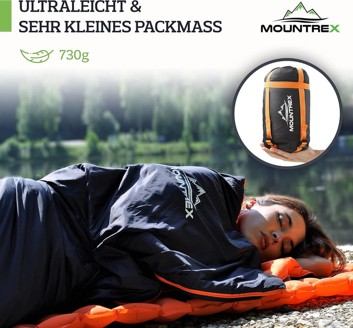 MOUNTREX Schlafsack - Sommer Deckenschlafsack, Ultraleicht Kleines Packmass | Outdoor Sommerschlafsa