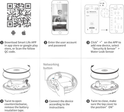 HEIMAN Wi-Fi Wasseralarm,WLAN Wassermelder mit Batterie,Smart Wassersensor,75 dB WiFi-2.4Ghz für Küc