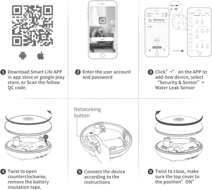 HEIMAN Wi-Fi Wasseralarm,WLAN Wassermelder mit Batterie,Smart Wassersensor,75 dB WiFi-2.4Ghz für Küc