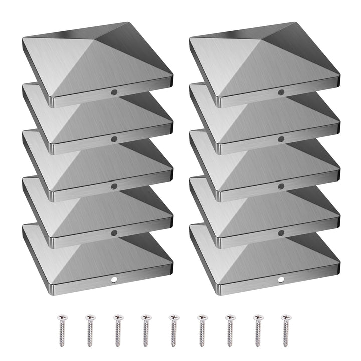 Pfostenkappen 10x10 cm, 10 Stück Edelstahl 304 Pfostenabdeckung, Pfostenkappe für Zaunpfosten und Ho