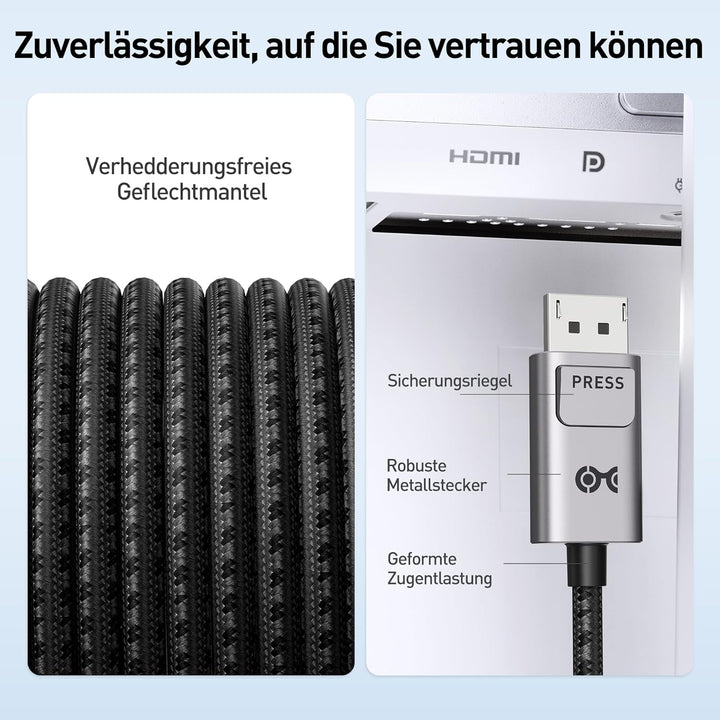 Cable Matters Premium Braided USB C DisplayPort Kabel 8K 60Hz 1,8m (USB C auf DisplayPort Kabel, USB
