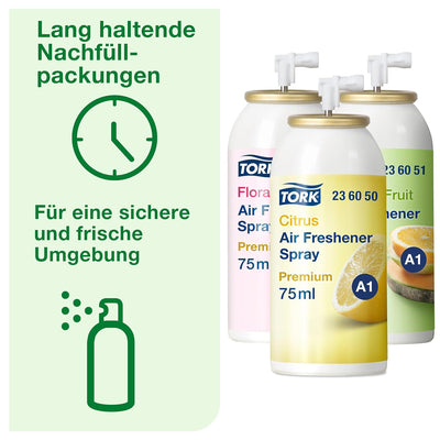 Tork Lufterfrischer-Spray Starter Pack - 972000 - A1 + Lufterfrischer-Nachfüllpacks (3x 75ml)