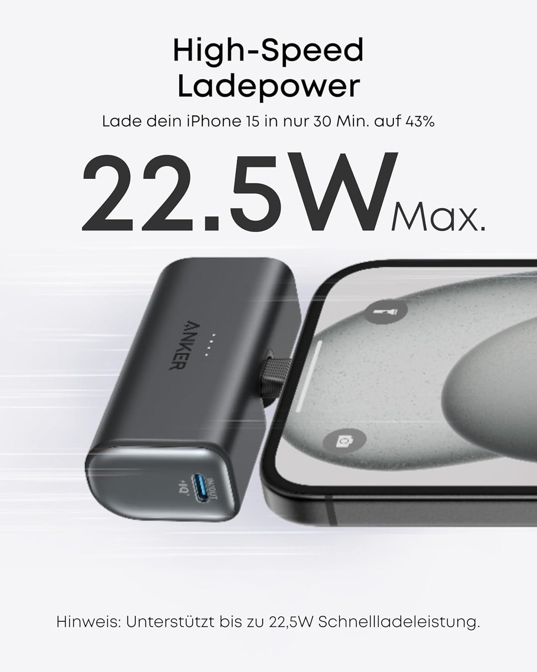 Anker Nano Powerbank, 5000mAh Powerbank 22,5W, Integrierter Faltbarer USB-C Konnektor, Kompatibel mi