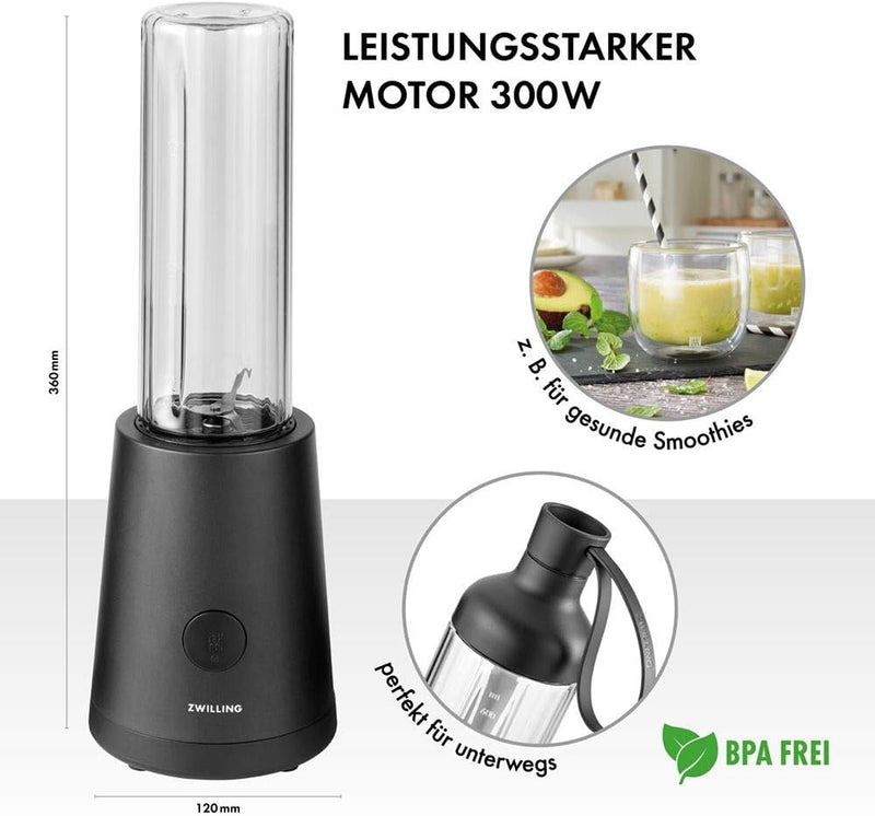 ZWILLING Standmixer, Smoothie Maker, Inkl. Trinkflasche mit Verschluss, 600 ml, 300 Watt, Edelstahl/