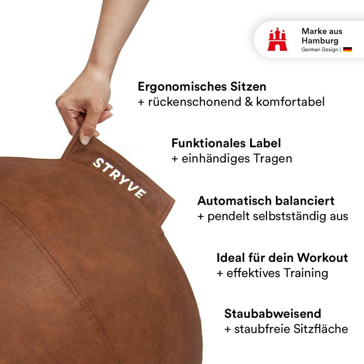 Stryve ® Ball Gymnastikball (65 cm, 70 cm) Sitzball Büro, Balance Ball mit Anti-Rutsch Oberfläche (P