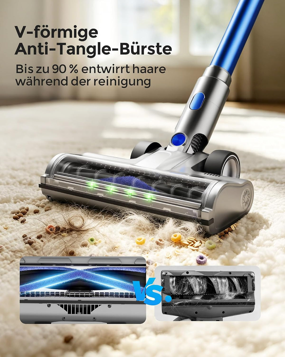 Akku Staubsauger,50KPA Starke Saugkraft,60 Minuten Akkulaufzeit,Staubsauger Kabellos mit Anti-Tangle