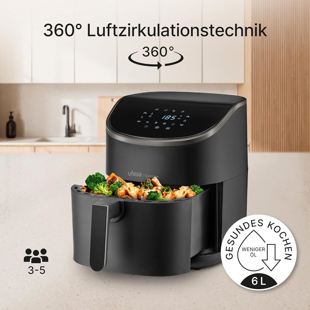 Ufesa Sparrow Friteuse, Heissluftfritteuse, 6 L, 8 Programme, 1700 W, Digital, Timer, Temperatur 80º