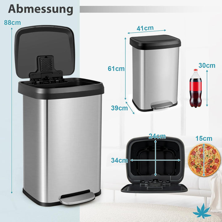 COSTWAY Mülleimer Küche, 50L Abfalleimer, Tretmülleimer mit sanft schliessendem Deckel, Mülltrennsys