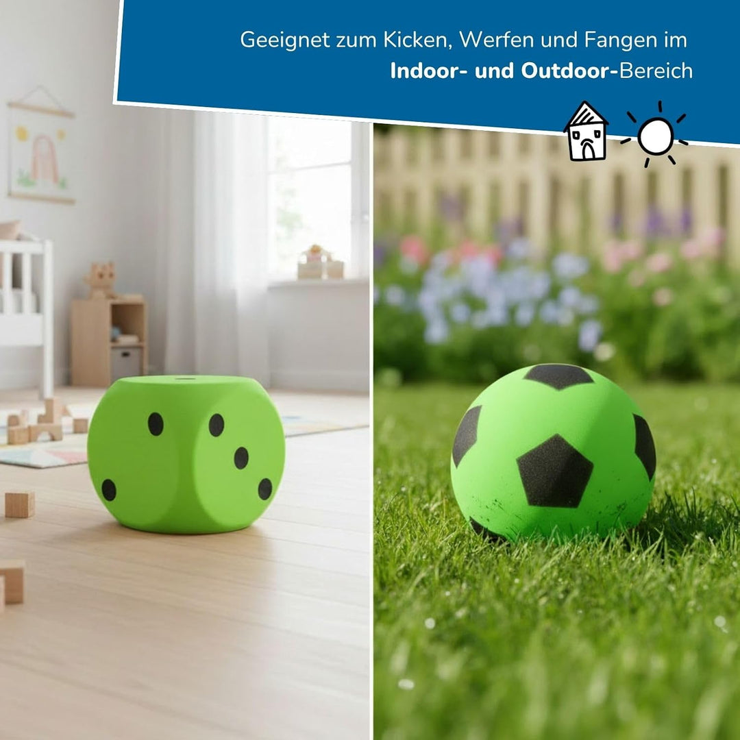 alldoro Schaumstoffball &amp; Schaumstoffwürfel Set, extra weich &amp; leise | Softball Ø 20 cm &amp; Würfel 15