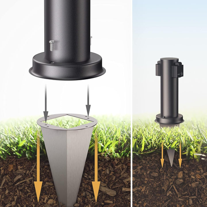 ledscom.de Garten-Steckdosen-Säule PORU mit Erdspiess und 2m Kabel für aussen, 2-Fach, Edelstahl, sc