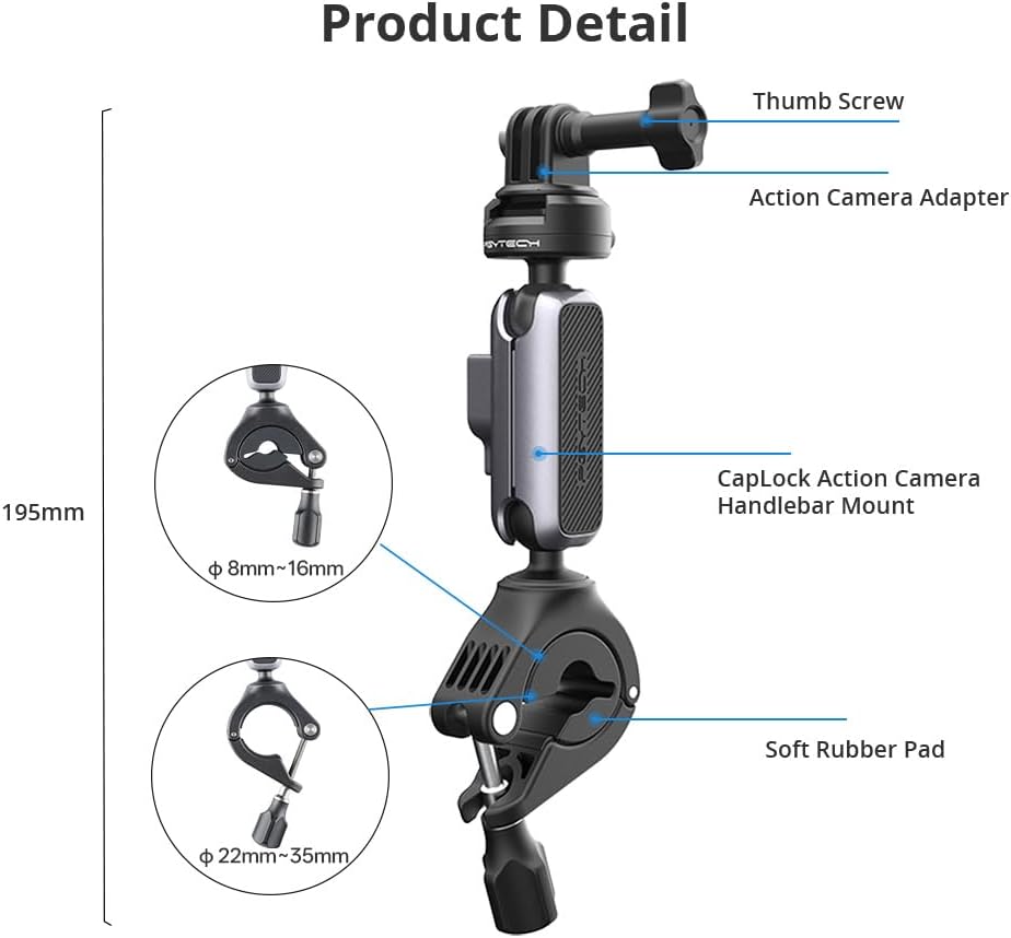PGYTECH CapLock Fahrradlenkerhalterung für DJI OSMO Action 4/3/2, GoPro 12/11/10/9, OSMO Pocket 3/2,