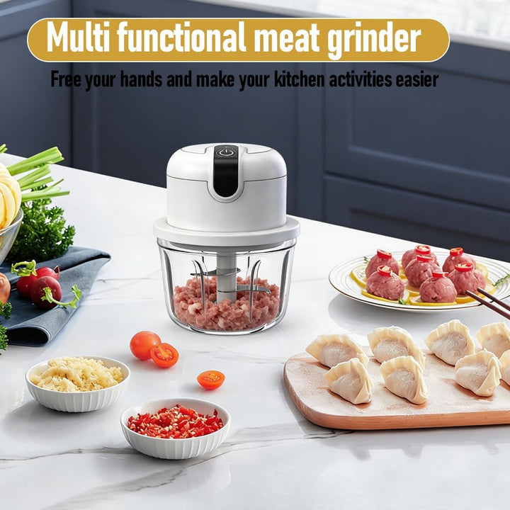 Zwiebel Zerkleinerer Elektrisch Mini, 350ml Zwiebelschneider Elektrisch USB Aufladung Kabelloser Kle