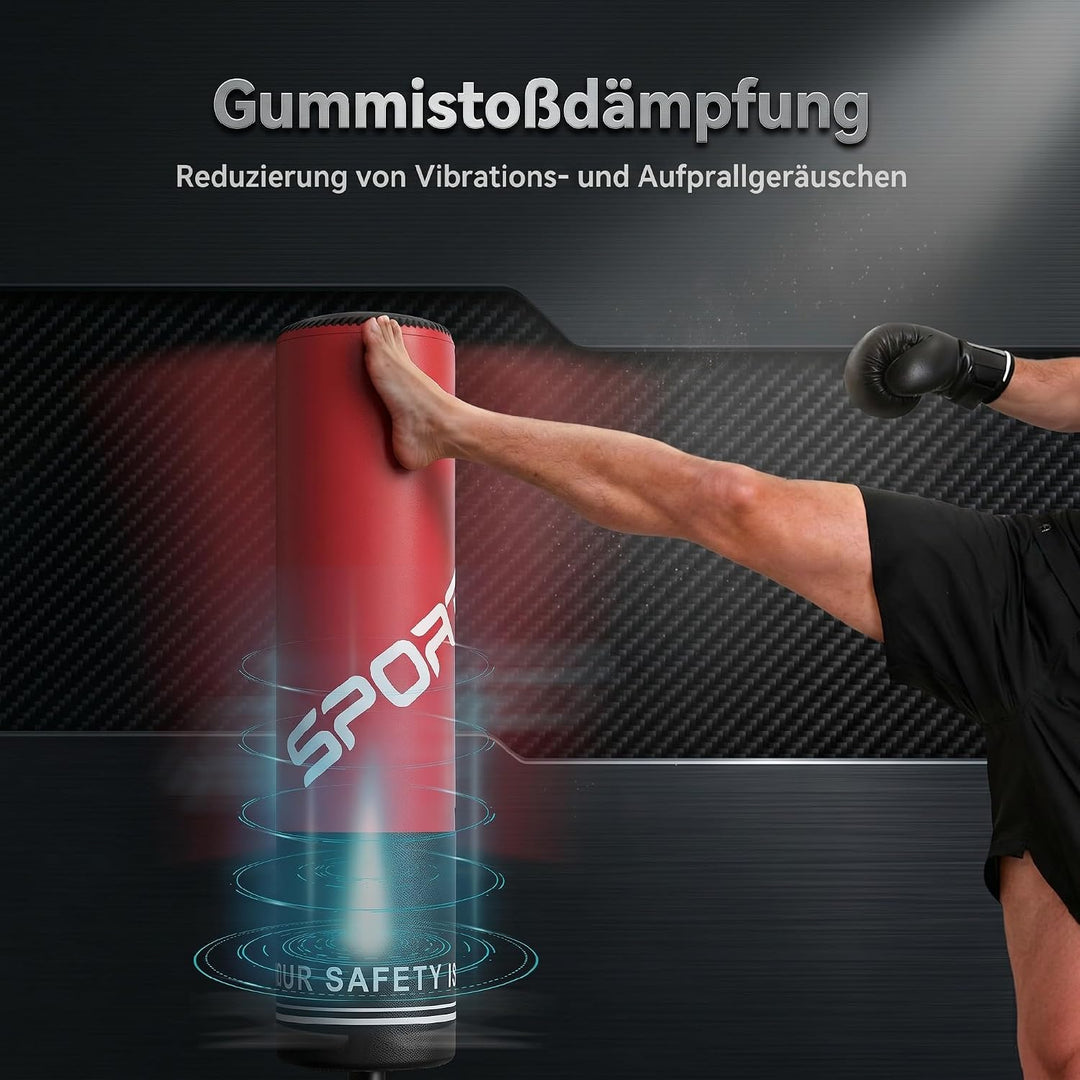 SPORTNOW Boxsack freistehend 135 cm mit 10 Saugnäpfen und Stossdämpfer | Standboxsack, Kickboxsack,