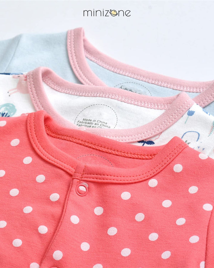 Minizone Baby Schlafanzug Pack of 3, Strampler Langarm Pyjamas Schlafstrampler 6-9 Monate 6-9 Monate
