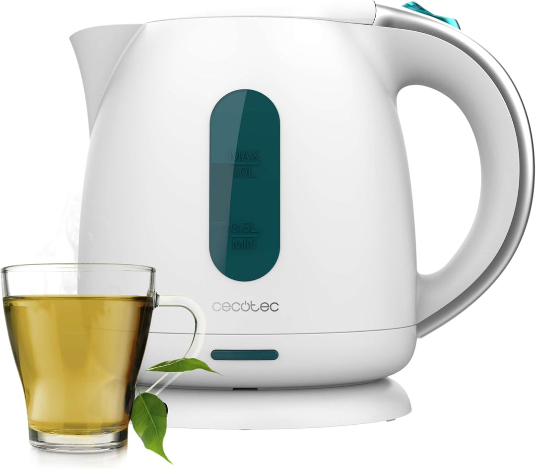 Cecotec Wasserkocher, 1 L Kapazität, Thermosense 140 White, 2200 W, Schnelles Erhitzen, Anti-Kalk-Fi