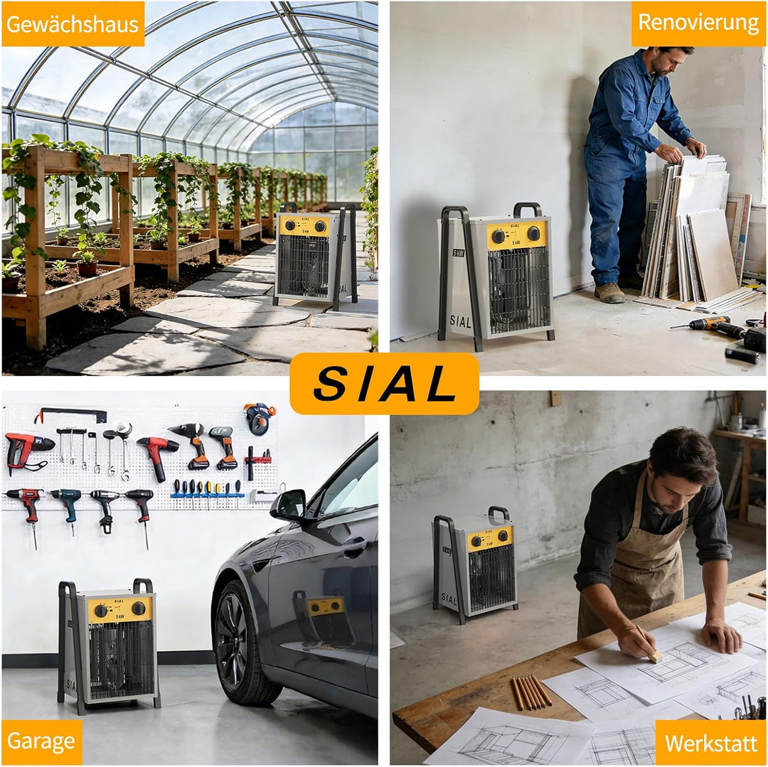 SIAL 5kw Industrielle Lüfterheizung,Effiziente Schrägheizung,Geeignet Für Werkstatt,Garage Oder Büro