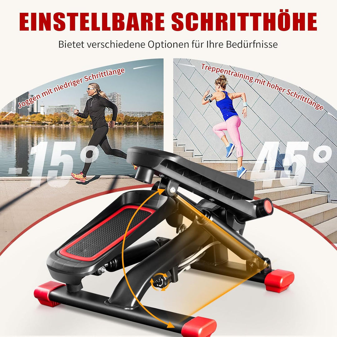 LEADZM Mini Stepper Mit Silent-Pad für Zuhause, 2 in 1 Fitness Stepper mit Gummiband, LCD Display, T