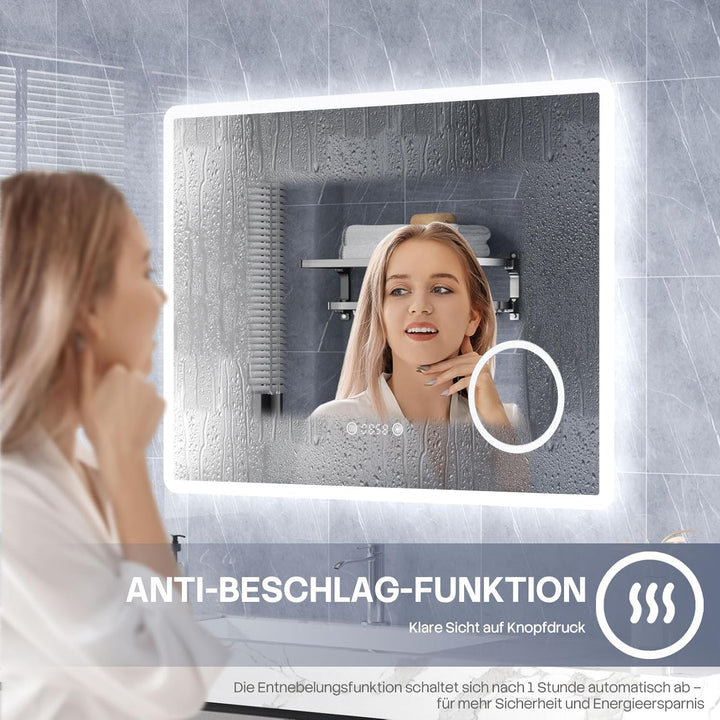 HySail Badspiegel mit Beleuchtung, 5mm Hochauflösender Silber-Spiegel, 3 Farbtemperaturen &amp; Dimmbare
