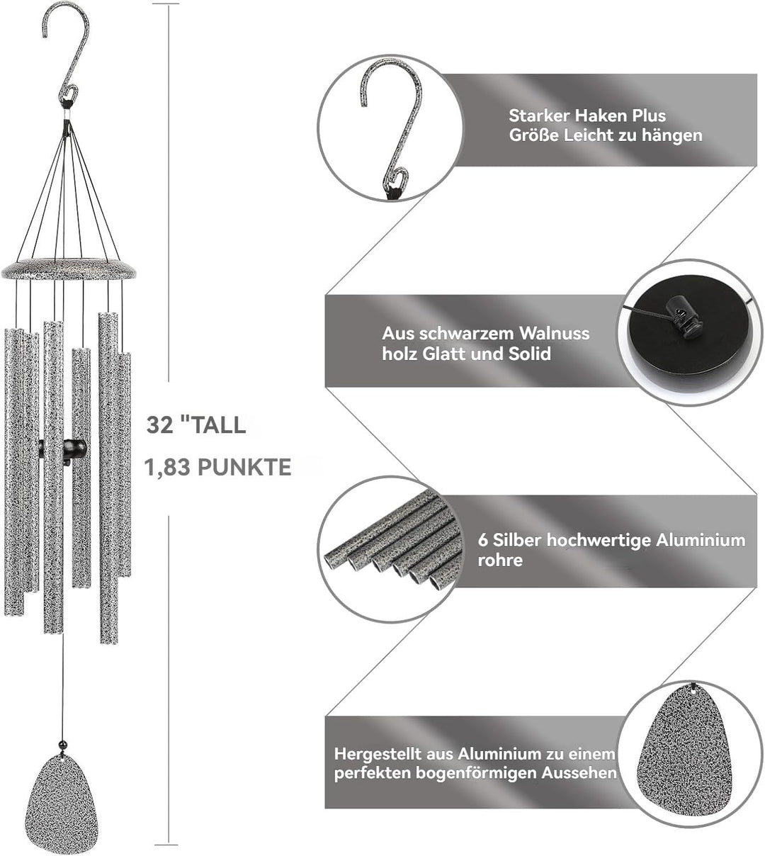 Windspiel für draussen, 6-Röhren-Klangspiel für Garten, Balkon und Terrasse, Hängende Gartendekorati