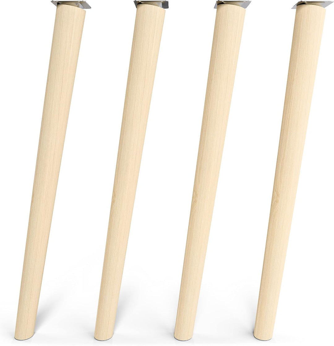 Sossai Tischbeine aus Naturholz Buche unbehandelt, Clif Round HMF2, 71 cm hoch, rund, schräge Ausfüh