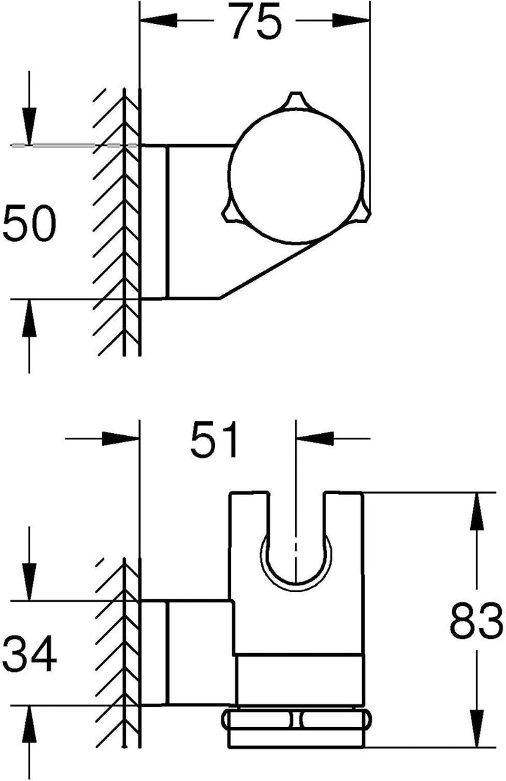GROHE Vitalio, Universal Duschkopf Halterung (Wandmontage, verstellbar, belastbar mit bis zu 20kg, l