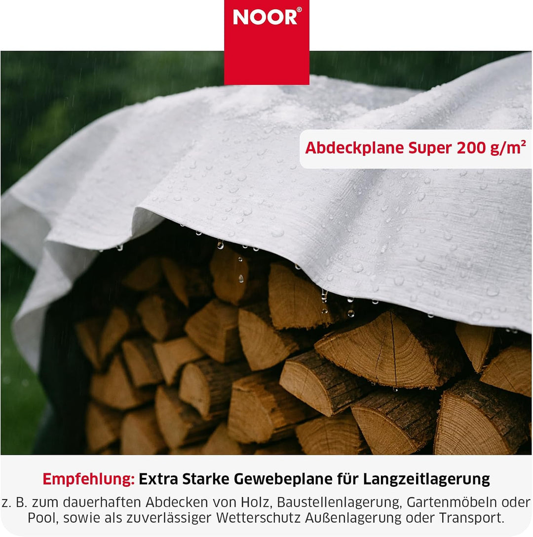 NOOR Abdeckplane SUPER 200g/m² Weiss I 3 x 3 m I Allzweckplane für Schutz vor Witterung I Ideal geei