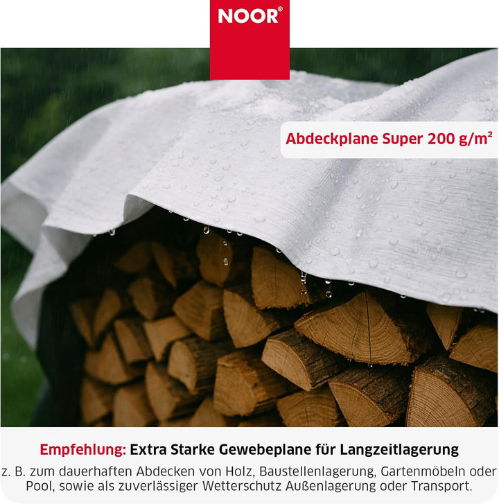 NOOR Abdeckplane SUPER 200g/m² Weiss I 3 x 3 m I Allzweckplane für Schutz vor Witterung I Ideal geei