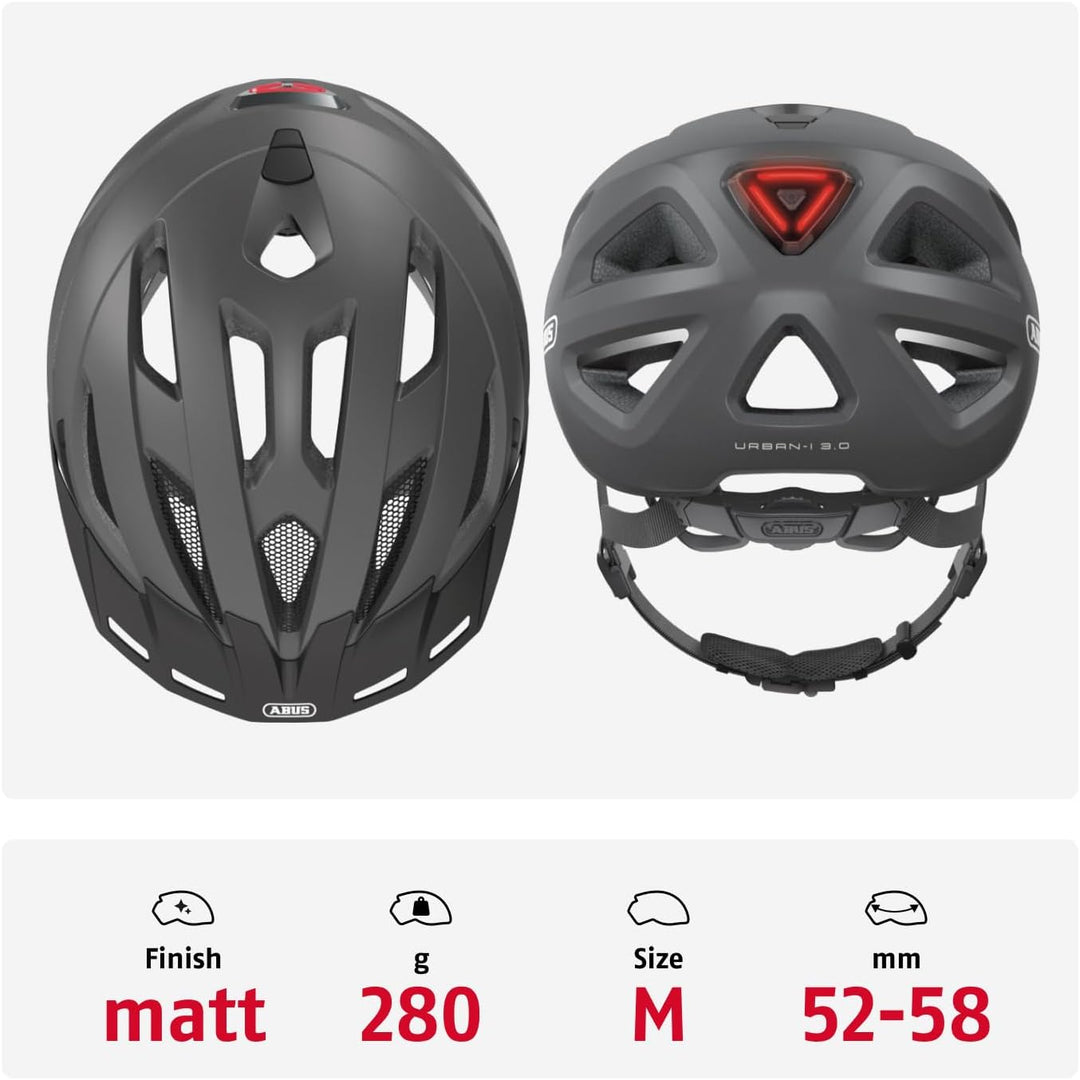 ABUS Stadthelm Urban-I 3.0 - Fahrradhelm mit Rücklicht, Schirm und Magnetverschluss - für Damen und