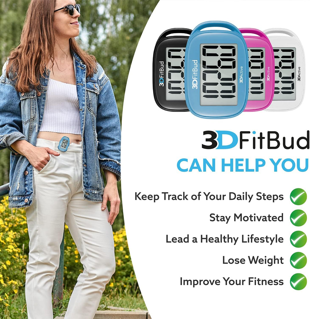 3DFitBud Einfacher Schrittzähler 3D von 3DActive mit Clip Lanyard Präziser Schrittzähler Grosses Dis