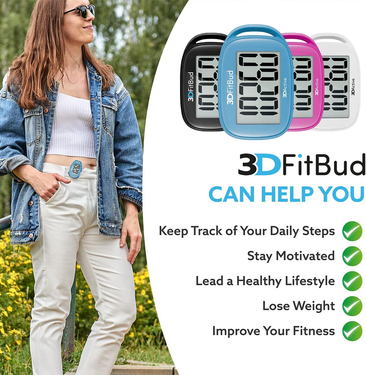 3DFitBud Einfacher Schrittzähler 3D von 3DActive mit Clip Lanyard Präziser Schrittzähler Grosses Dis