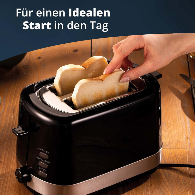 KHG TO-857 WE2 Toaster Schwarz 2 Scheiben 850 W mit Brötchenaufsatz, 7 Bräunungsstufen, Krümelschubl