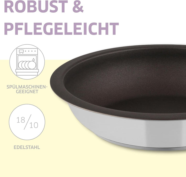 Pfannenset Induktion 3-teilig Bratpfanne 28 cm mit Glasdeckel & abnehmbarer Griff, antihaftbeschicht