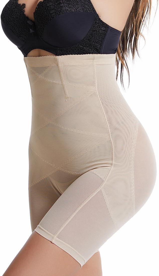 Damen Bauchweg Miederpants Shapewear Hohe Taille Unterhose mit Bein Figurformende Miederhose Stark F