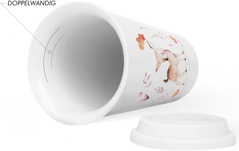 JUNIWORDS To-Go Becher mit Deckel, Reh Aquarell