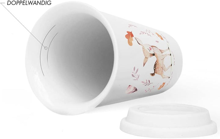 JUNIWORDS To-Go Becher mit Deckel, Reh Aquarell
