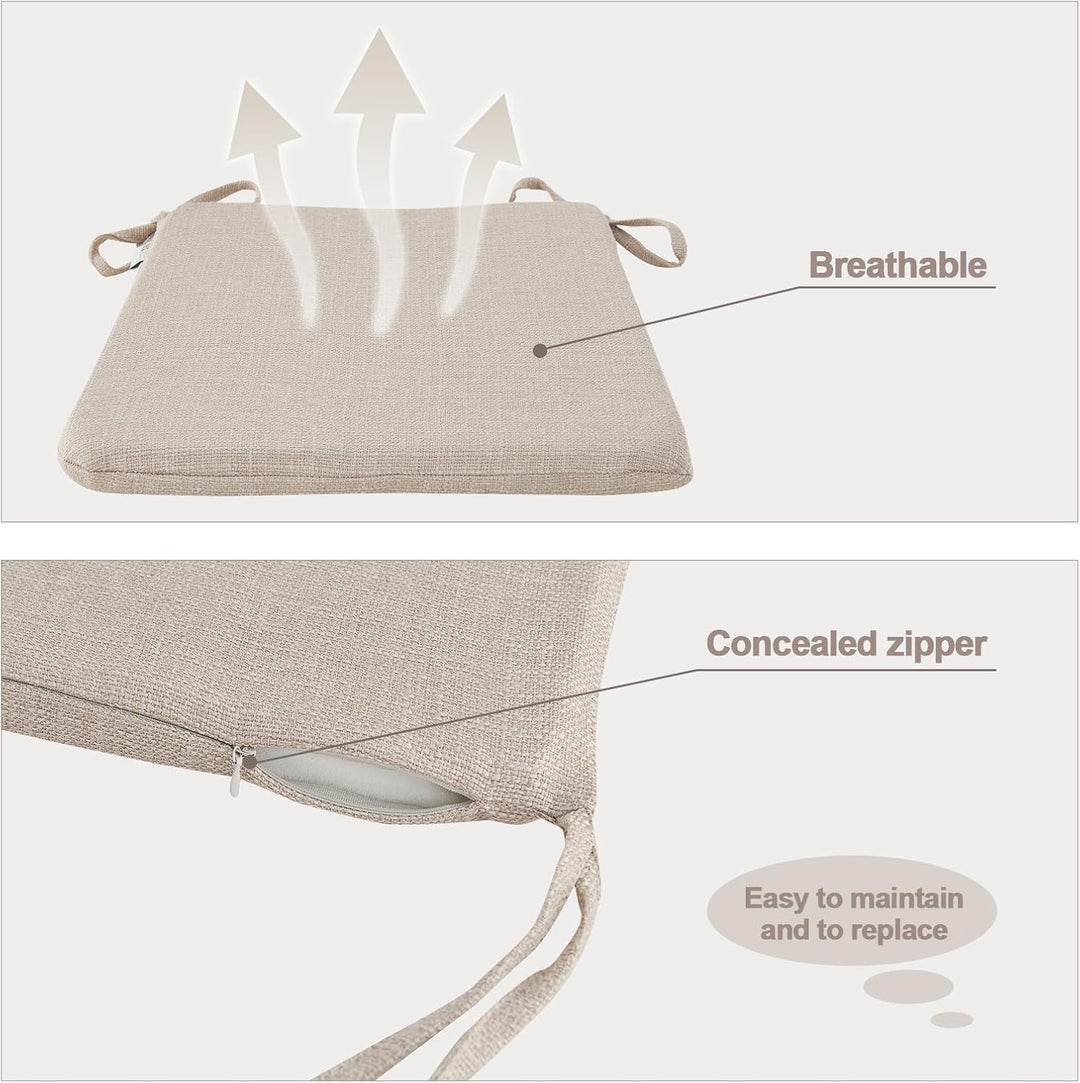 BALCONY & FALCON 2er Set Stuhlkissen in Beige mit Bindebänder: 38–42 cm grosse, trapezförmige Sitzki