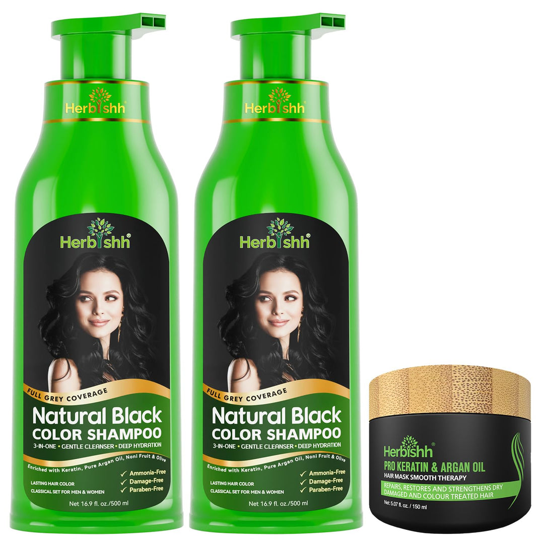 Herbishh Ultimate Hair Color Shampoo Kit (2 Stück Hair Color Shampoo + Argan Hair Mask) für graues H