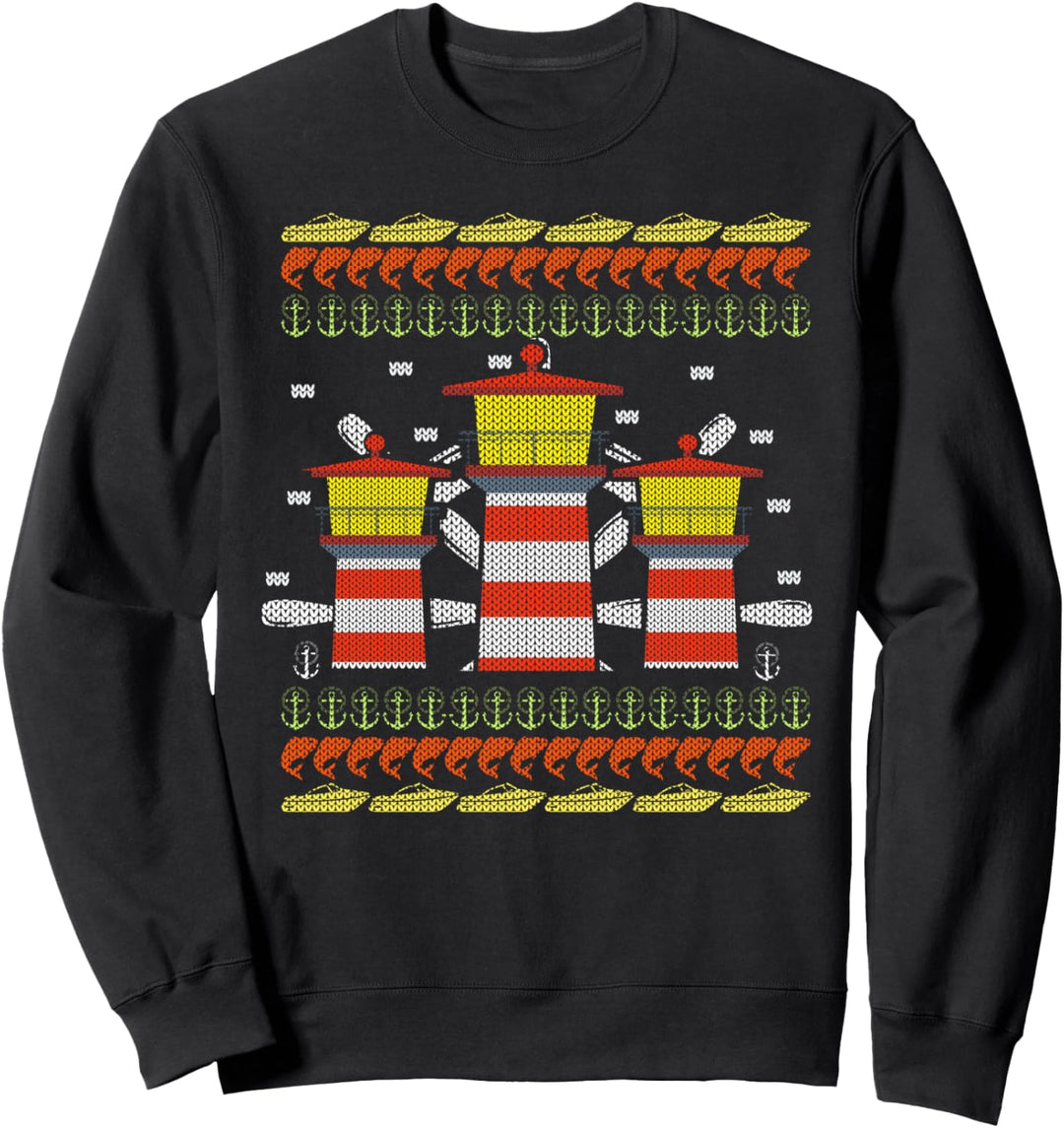 Ugly Christmas Weihnachtsfeier Nordsee Leuchtturm Motiv Sweatshirt