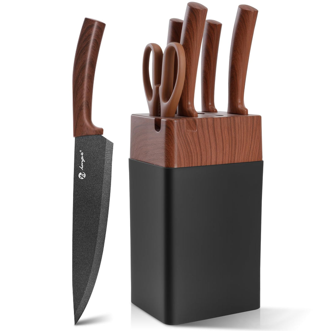 Messerset mit Messerblock, 7-Teilig Hochwertige Edelstahl Küchenmesser mit ergonomischen Griffen, Me