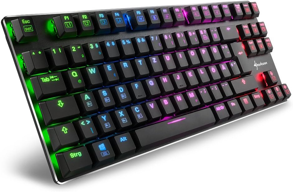 Sharkoon PureWriter RGB TKL Mechanische Low Profile-Tastatur (RGB Beleuchtung, blaue Schalter, flach
