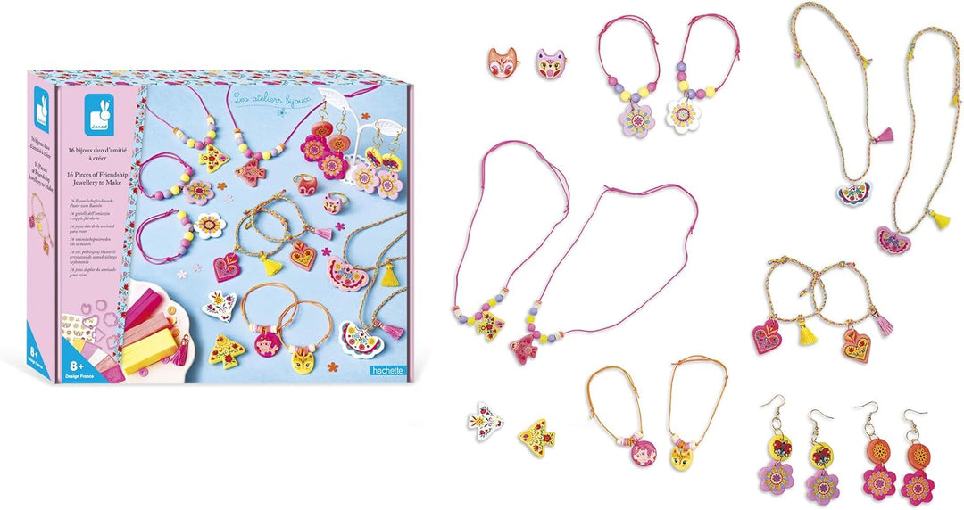 Janod J09186 Janod-16 Freundschaftsschmuck Polymer Charms zum Selbermachen-Bastelpackung-Fördert die